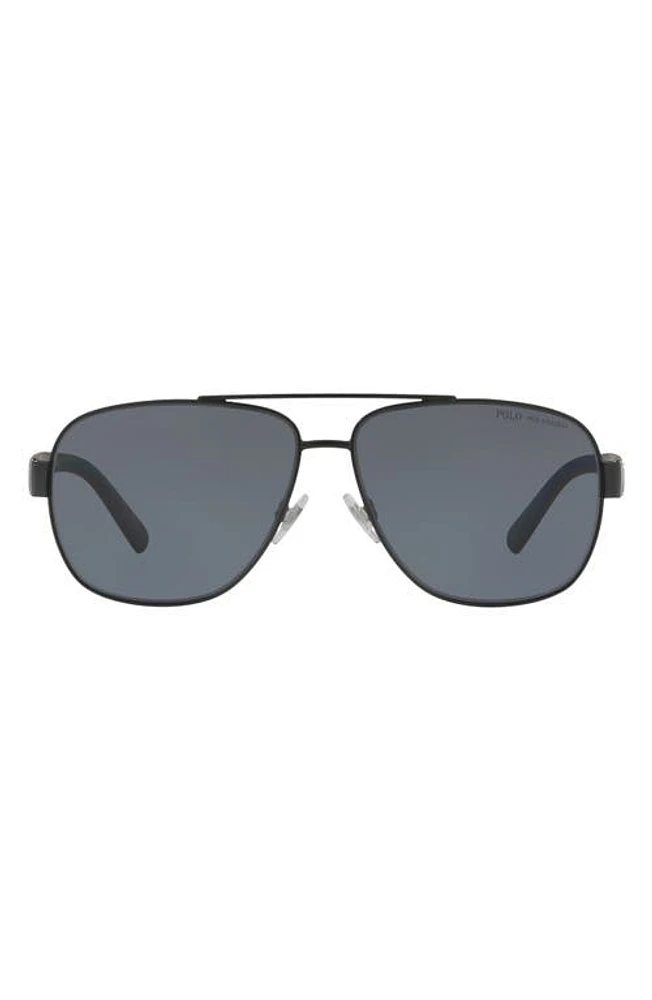 POLO 60mm Polarized Pilot Sunglasses in Shiny Black at Nordstrom