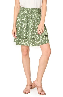 GIBSONLOOK Isla Print Smocked Waist Skirt Dark Olive Dot at Nordstrom,