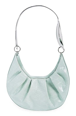 Puppets and Puppets Spoon Handle Croc Embossed Faux Leather Hobo in Mint at Nordstrom