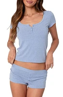 EDIKTED Lorelei Pointelle Henley Blue at Nordstrom,