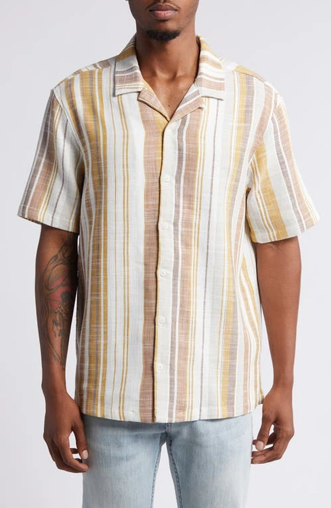 PacSun Dillon Stripe Slub Cotton Camp Shirt Multi at Nordstrom,