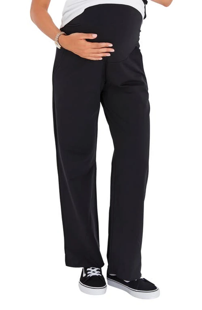 Accouchée Foldover Waistband Stretch Cotton Maternity Pants in Black at Nordstrom