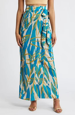 DIARRABLU Seur Blossom Print Maxi Wrap Skirt Teal at Nordstrom,