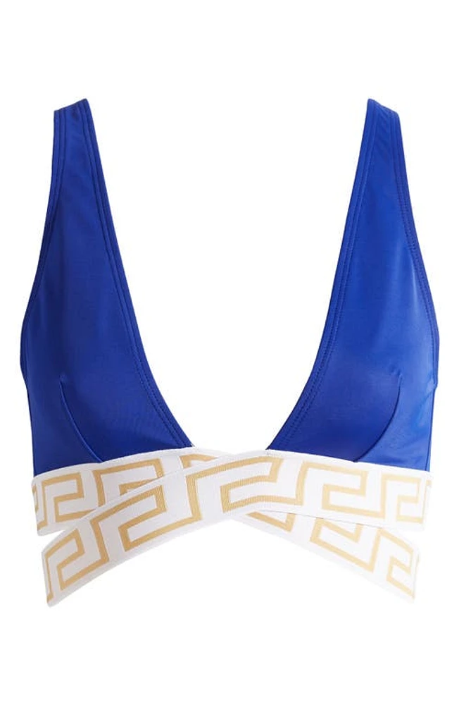 Versace La Greca Bikini Top in Blue/White/Gold at Nordstrom, Size 2