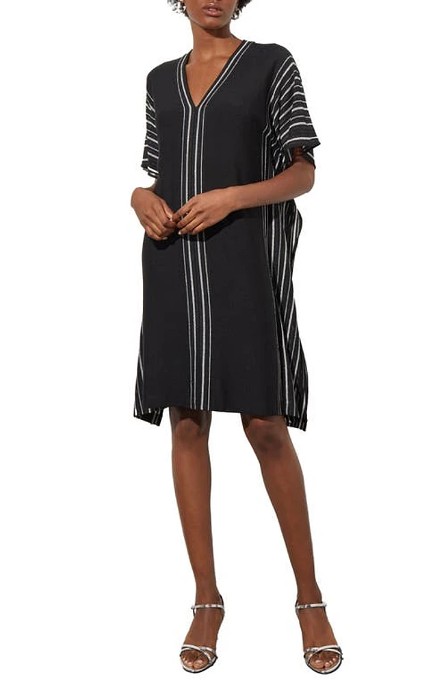 Ming Wang Shimmer Stripe Knit Dress Black/Silver at Nordstrom,