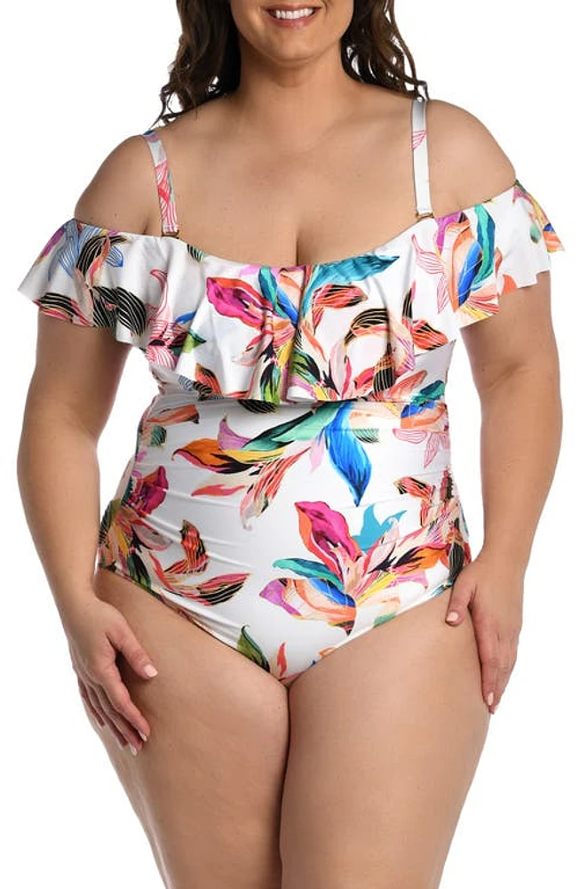 La Blanca Paradise Ruffle Cold Shoulder Mio One-Piece Swimsuit Multi at Nordstrom,