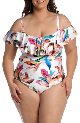 La Blanca Paradise Ruffle Cold Shoulder Mio One-Piece Swimsuit Multi at Nordstrom,