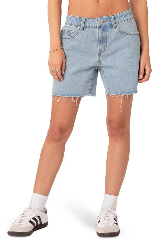 EDIKTED Tomboy Low Rise Cutoff Denim Shorts Light-Blue at Nordstrom,