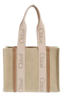 Chloé Medium Woody Linen Canvas Tote in Blushy Beige at Nordstrom