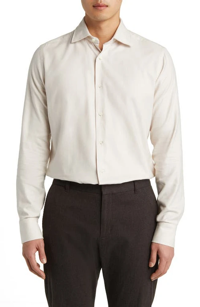 Canali Regular Fit Solid Herringbone Dress Shirt Beige at Nordstrom,