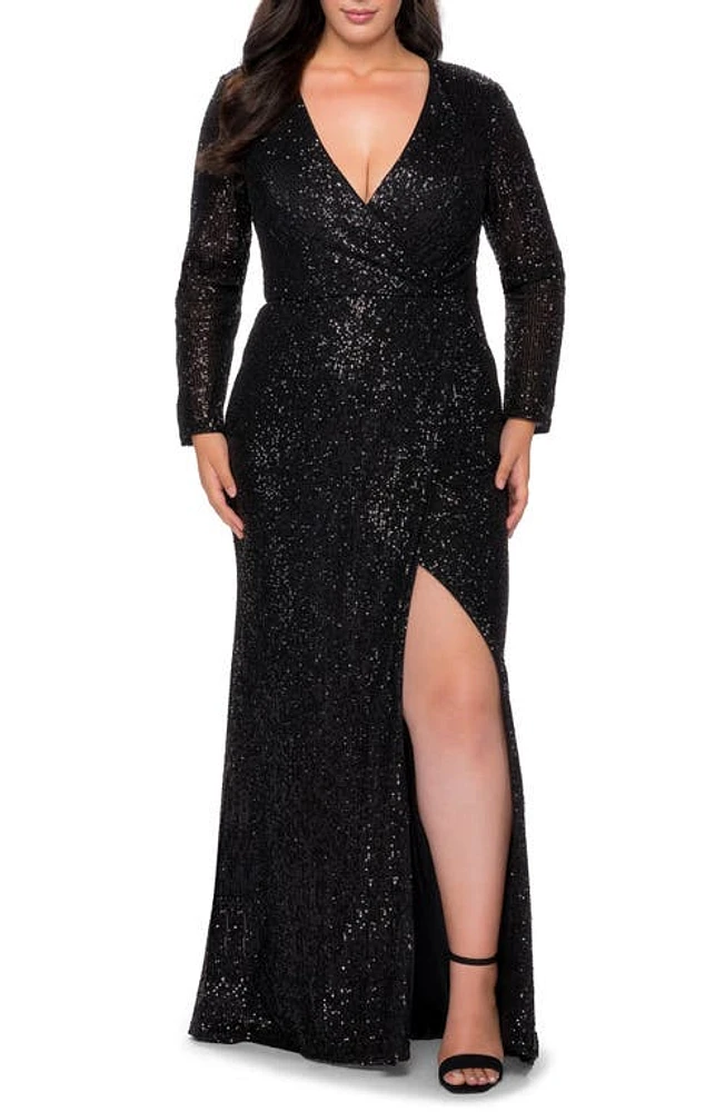 La Femme Sequin Long Sleeve Gown at Nordstrom,