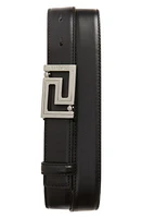 Versace Greca Buckle Leather Belt in 1B00E-Black-Ruthenium at Nordstrom, Size 95 Eu