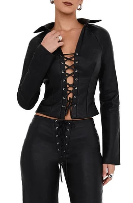 Mistress Rocks Lace-Up Faux Leather Top Black at Nordstrom,