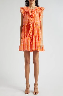 Cinq à Sept Letitia Waves Print Cotton & Silk Trapeze Minidress Pale Flamingo/Orange at Nordstrom,