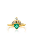 Mindi Mond Heart Fleur De Lis Emerald & Diamond Ring in Yellow Gold/Diamond/Emerald at Nordstrom, Size 6.75