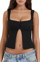 HOUSE OF CB Noura Lace Trim Open Front Tank Black at Nordstrom,