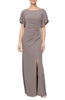 Alex Evenings Shimmer Flutter Sleeve Gown at Nordstrom,