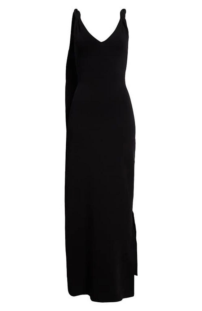 Victoria Beckham Twist Strap Plunge Neck Knit Dress Black at Nordstrom,