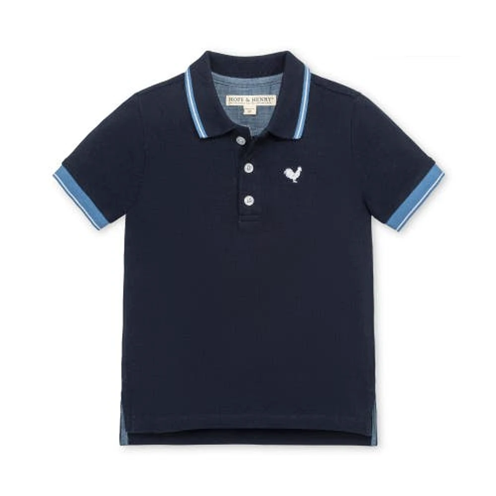 Hope & Henry Boys' Organic Short Sleeve Knit Pique Polo Shirt, Kids Navy With Blue And White at Nordstrom,