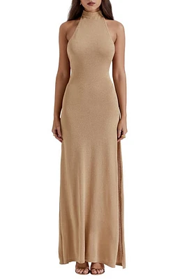 HOUSE OF CB Selia Metallic Semisheer Gown Gold at Nordstrom,