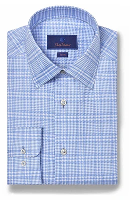 David Donahue Trim Fit Check Dress Shirt in Sky/White at Nordstrom, Size 15 - 32