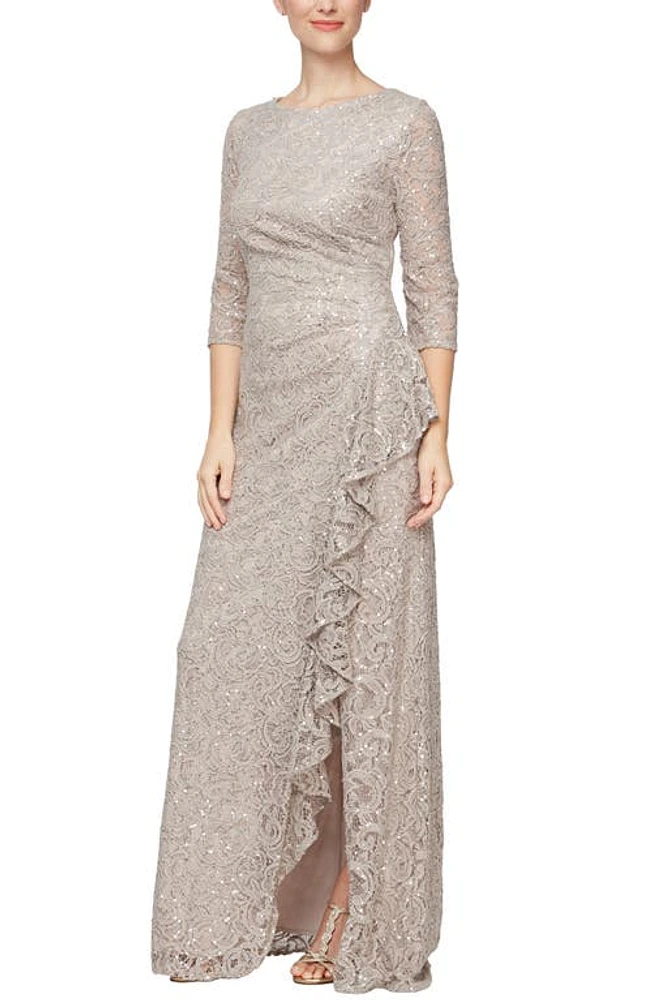 Alex Evenings Sequin Lace A-Line Gown Buff at Nordstrom,