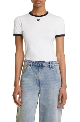 Courrèges Bumpy Embroidered Logo Cotton T-Shirt in Heritage White/Black at Nordstrom, Size Small