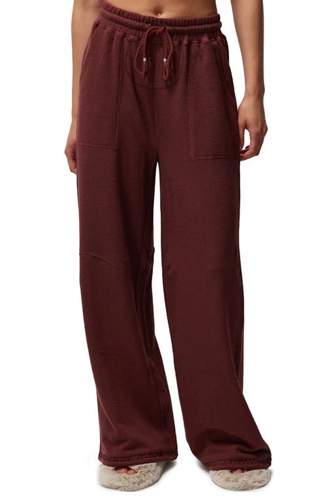 Spiritual Gangster Claudia Wide Leg Cotton Blend Rib Sweatpants Washed Burgundy at Nordstrom,