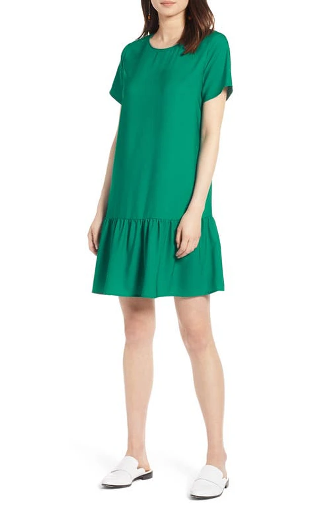 halogen(r) Short Sleeve Ruffle Hem Dress in Green Ultra at Nordstrom, Size X-Small