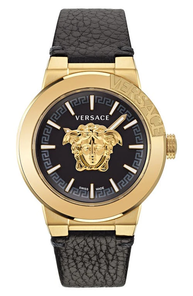 Versace Medusa Infinite Leather Strap Watch, 47mm in Ip Yellow Gold at Nordstrom