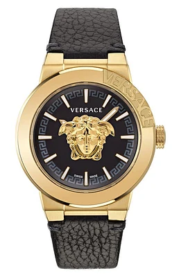 Versace Medusa Infinite Leather Strap Watch, 47mm in Ip Yellow Gold at Nordstrom