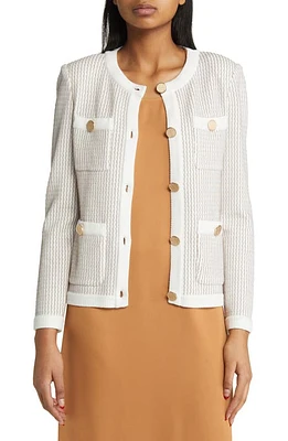 Misook Rib Cardigan in Cirrus Blue/Clay/White at Nordstrom, Size X-Large