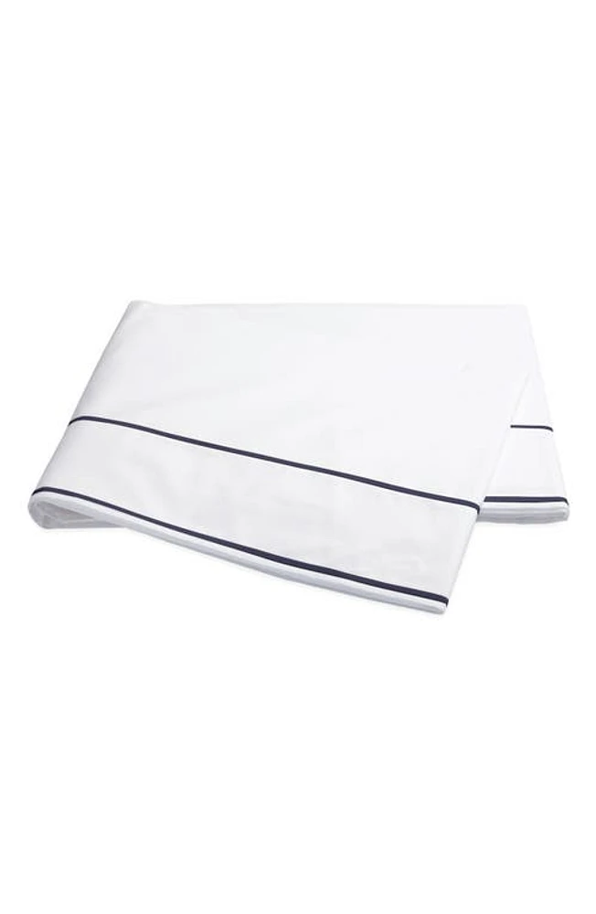 Matouk Ansonia 500 Thread Count Flat Sheet in White/Navy at Nordstrom