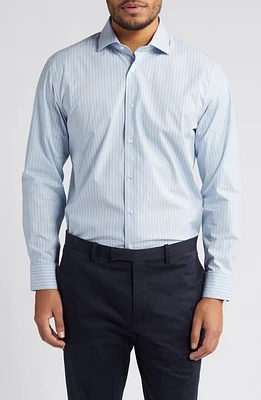 Nordstrom Justo Trim Fit Tech-Smart Stripe Performance Dress Shirt Blue - White at Nordstrom,