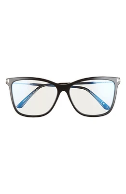 TOM FORD 56mm Cat Eye Blue Light Blocking Optical Glasses in Black /Blue Block Lenses at Nordstrom