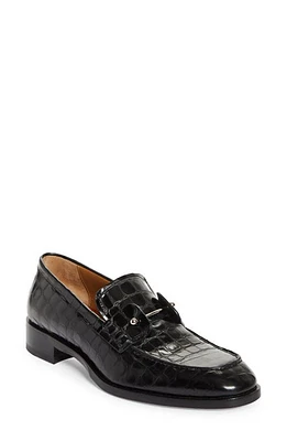 Christian Louboutin Chambelimoc Ali Croc Embossed Loafer Black at Nordstrom,