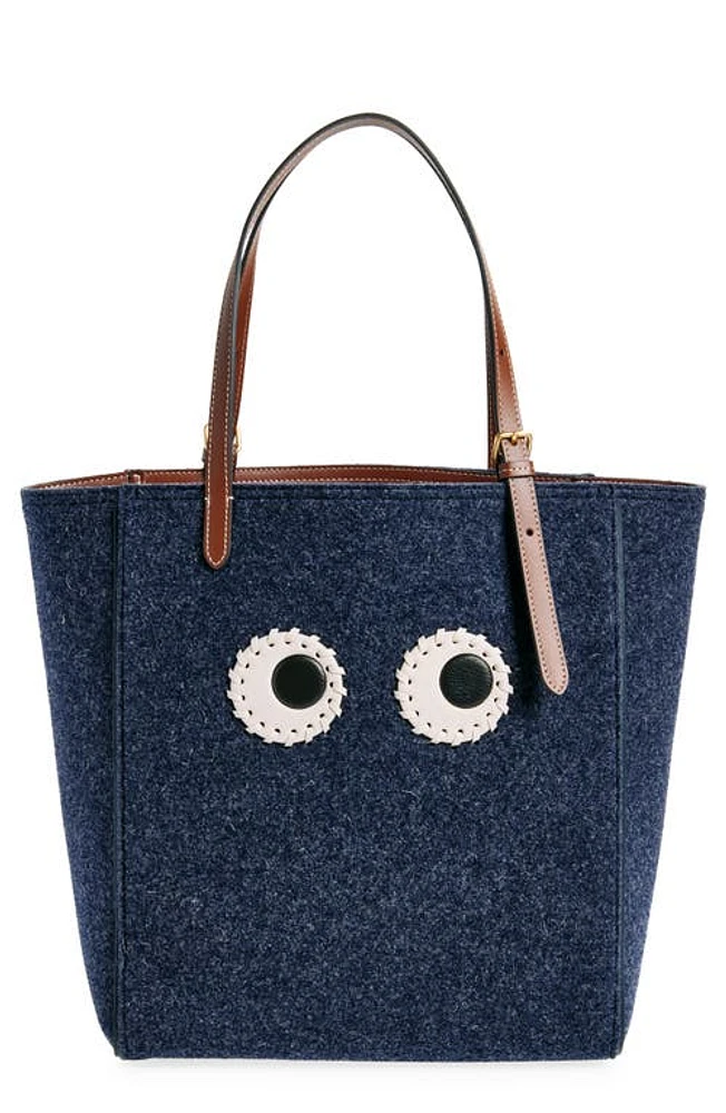 Anya Hindmarch Small Eyes Wool Tote in Navy /Cedar at Nordstrom