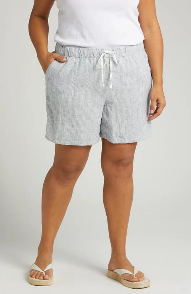 caslon(r) Stripe Linen Drawstring Shorts Leah at Nordstrom,