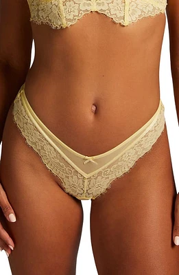 Hunkemöller Milaan Lace & Mesh Thong Pale Banana at Nordstrom,