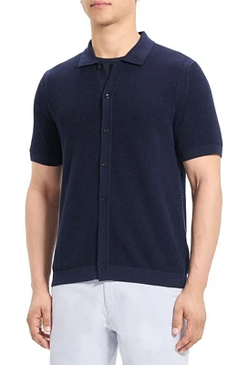 Theory Cairn Short Sleeve Button-Up Cotton Blend Sweater at Nordstrom,