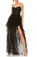 Mac Duggal Sequin Ruffle Tulle Gown Black at Nordstrom,