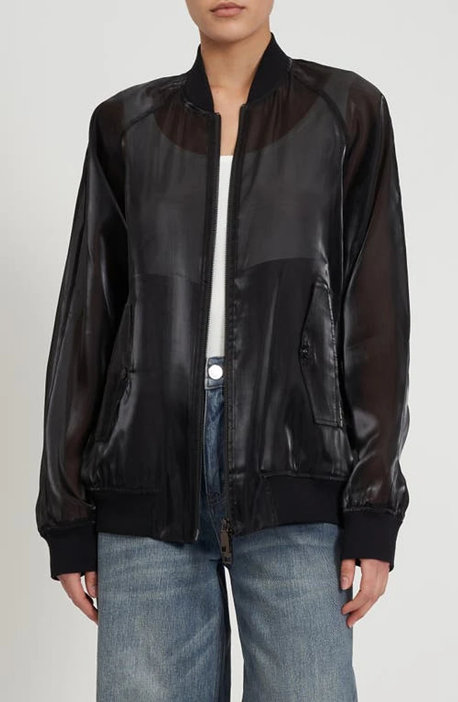 Rebecca Minkoff Johnny Sheer Bomber Jacket True Black at Nordstrom,