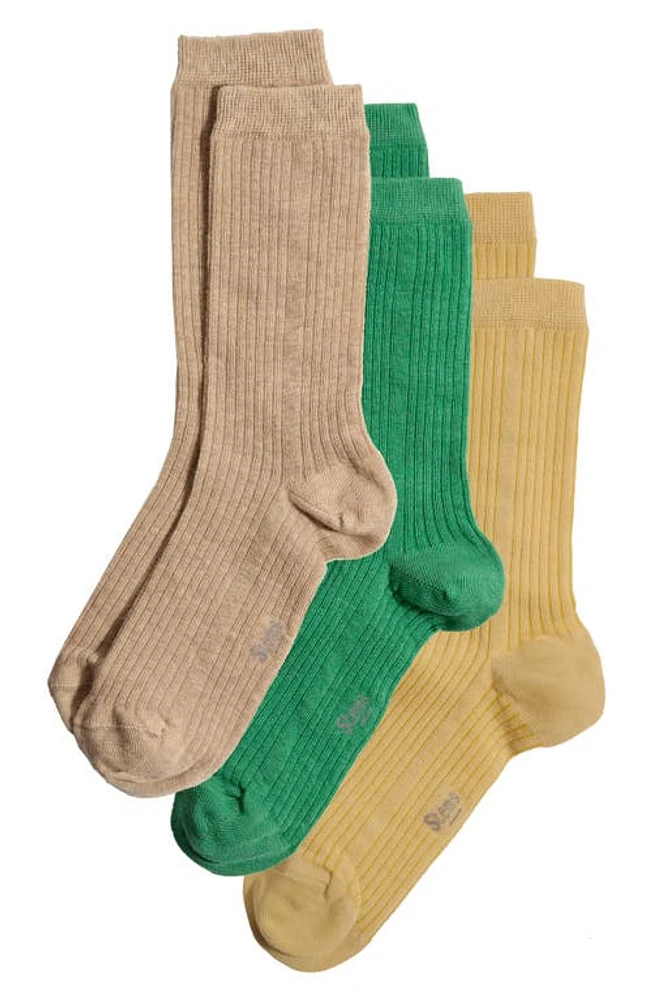 Stems Assorted 3-Pack Rib Socks in Fern/Ochre/Gris at Nordstrom