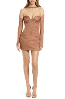 HOUSE OF CB Mayara Corset Long Sleeve Minidress in Brown at Nordstrom, Size Large D