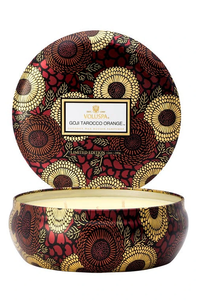 Voluspa Three-Wick Tin Candle in Goji Tarocco Orange at Nordstrom