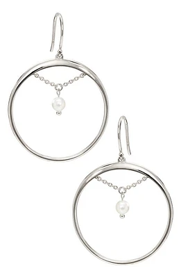 AJOA Imitation Pearl Hoop Earrings in Rhodium at Nordstrom