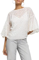 River Island Metallic Flutter Sleeve Top Cream at Nordstrom,