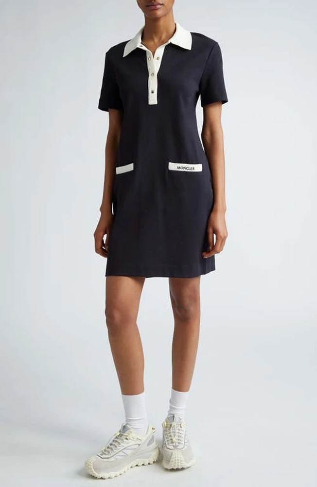 Moncler Stretch Cotton Polo Dress Dark Navy Blue at Nordstrom,