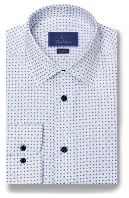 David Donahue Regular Fit Tossed Geometric Print Dress Shirt White/Sky at Nordstrom,