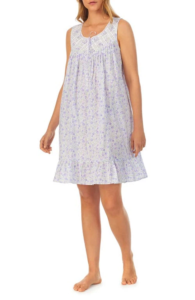 Eileen West Sleeveless Cotton Short Nightgown White/Purple at Nordstrom,